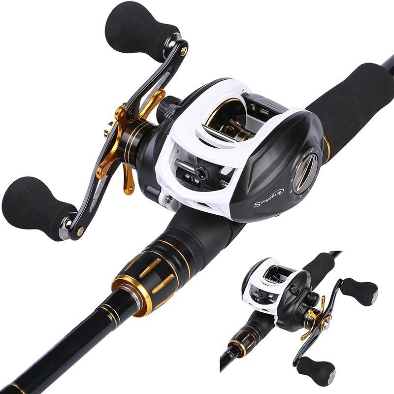 Baitcasting Fishing Combos Set Carbon Fiber 4 Section  Power Casting Rod 9+1 BB Bass Fishing Tackle