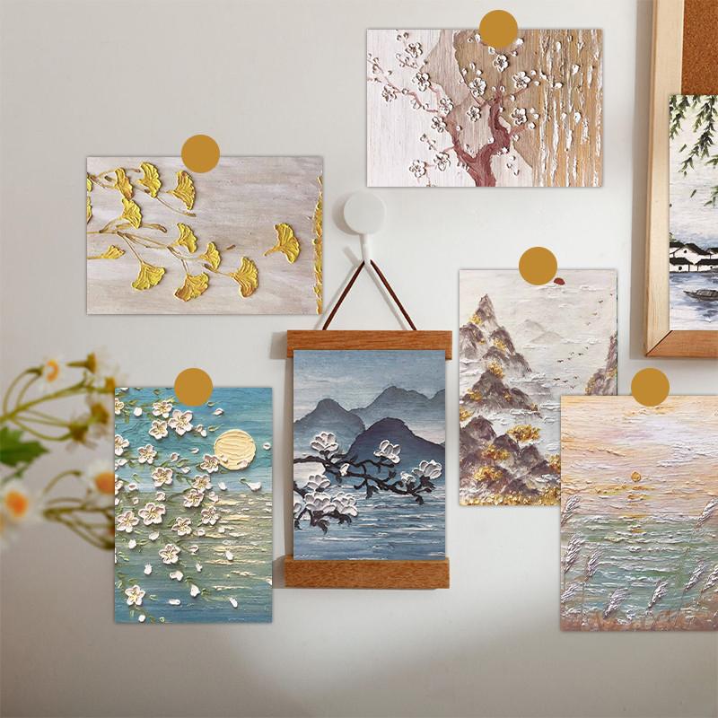 30 Sheets Oil Painting Style Card Postcards Message Cards Nordic Style Decorative Wall Stickers for Living Room