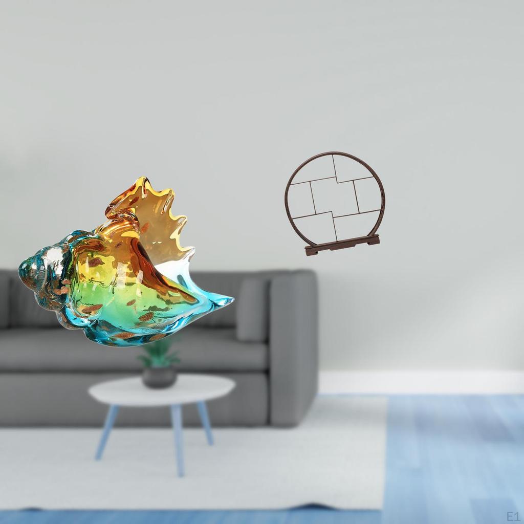 Glass Conch Figurine Sea Animal Art Decor Craft Statue Ornament with Wood Display Stand for Home