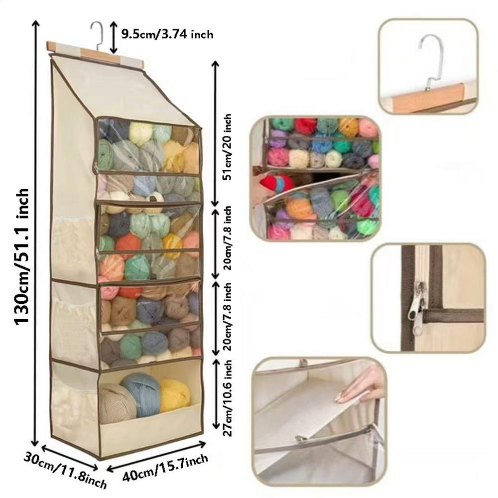 

Behind the Door Storage Sewing Supply Shelf with 4 Clear Zippered Compartments and 3 Side Pockets Back of Door Organizer