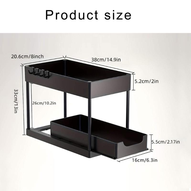 Versatile 2 Levels Under Sink Rack with Sliding Out Drawer Sturdy Spices and Dish Holder for Home Organization