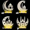 Unique Wooden EidMubarak Desk Ornament LED Moon Star DIY Lamp Light Table Decorations for Festive Celebrations