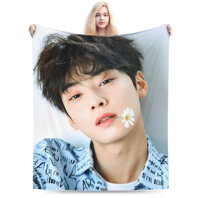 Cha Eun Woo Blankets Flannel Spring/Autumn Kpop Breathable Warm Throw Blanket for Bed Outdoor Bedspread