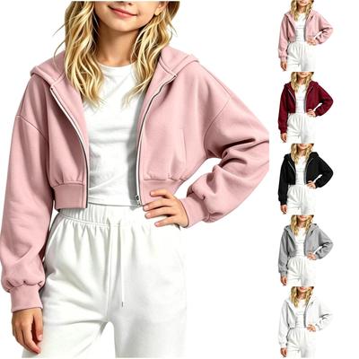 Girls' Long Sleeve Zip-Up Hoodie Color Casual Sweatshirt Top