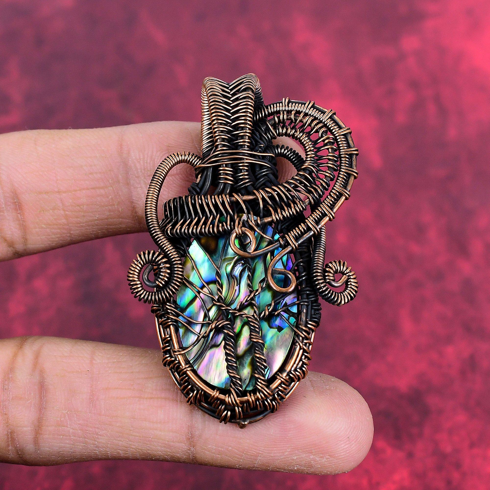 Tree of life abalone shell pendant copper wire wrapped pendant handmade jewelry real gemstone pendant gifts for her copper wire wrap jewelry