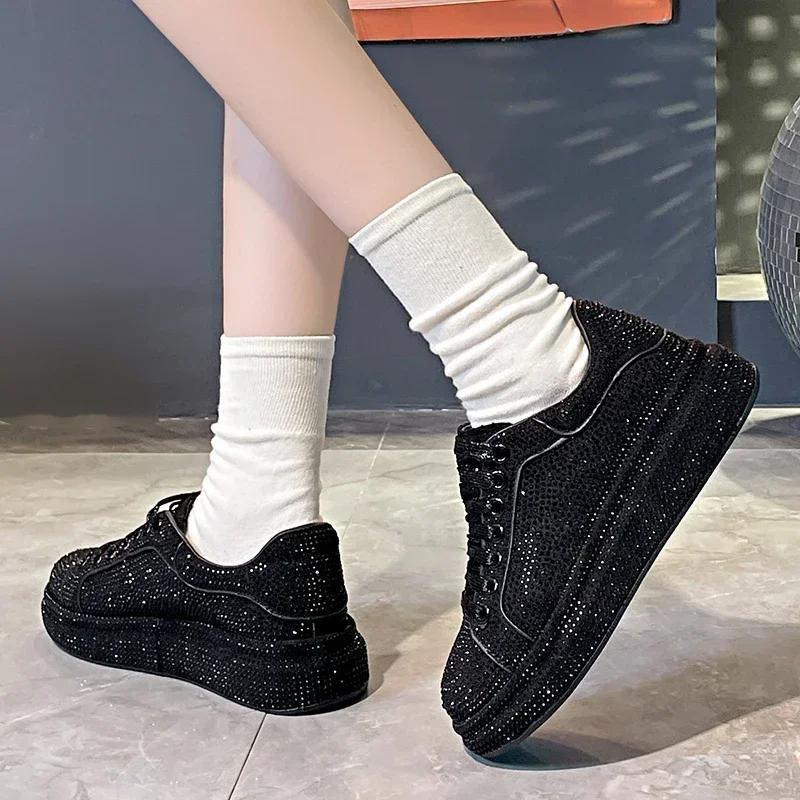 New Luxury Women Platform Shoes rhinestones Thick-soled black Designer Shoes Shining Crystal Sneakers Trend Casual Sneakers