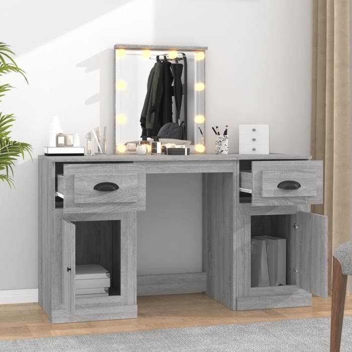 VidaXL Coiffeuse avec LED, Table Cosmétique avec Miroir et Tiroir, Bureau de Maquillage Chambre à Coucher, Moderne, Sonoma 3185349