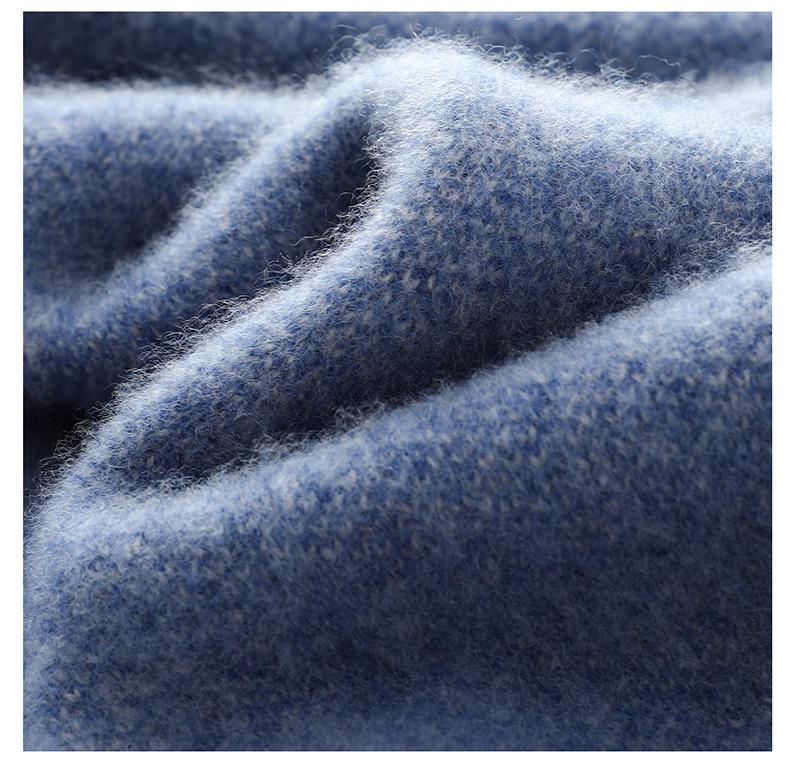 Men's Thickened 100% Pure Wool Color Block Round Neck Sweater - Casual Loose Jacquard Knit Cashmere Top