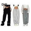 Damen Sporthose Loose Fit Einfarbig Vielseitige Freizeithose Elastische Taille Verstellbarer Kordelzug Hip Hop Tanzhose