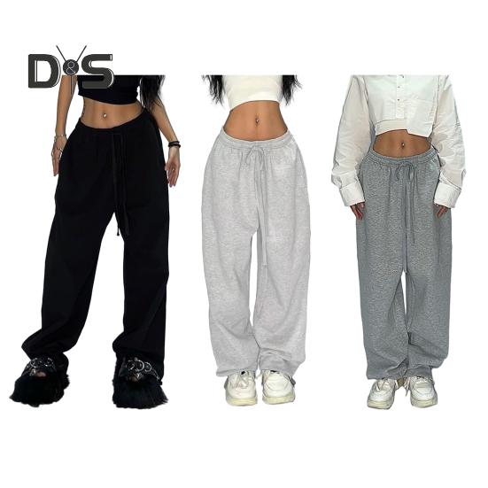 Damen Sporthose Loose Fit Einfarbig Vielseitige Freizeithose Elastische Taille Verstellbarer Kordelzug Hip Hop Tanzhose