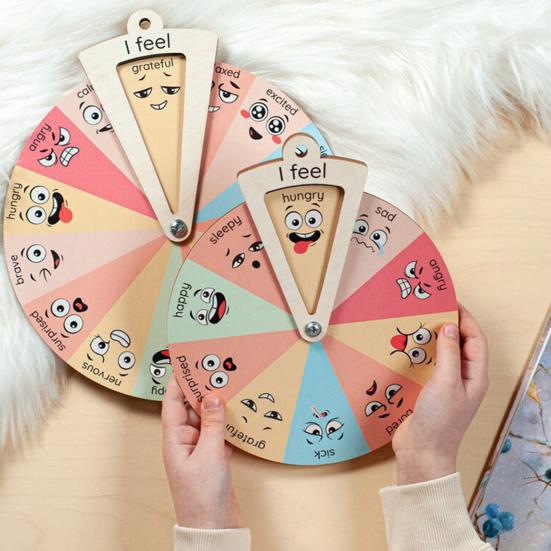 Wooden Feelings Wheel Emotion Regulation Kids Toy Social Emotional Learning Spinner Desktop Decoration Toddlers