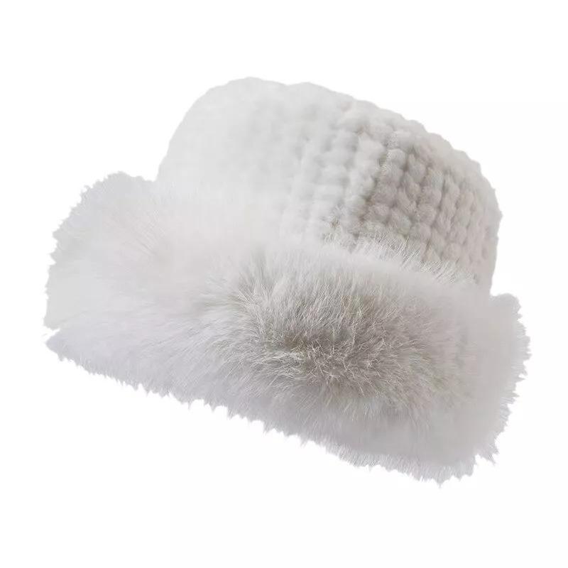 Winter Warm Fluffy Faux Fur Bucket Hat for Women Thermal Windproof Fisherman Cap Warmer