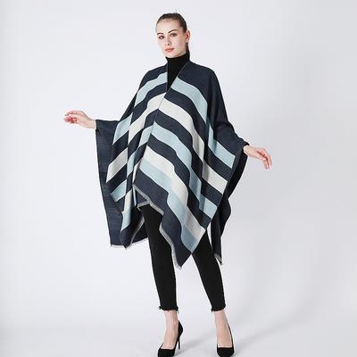 Women’s Stripe Print Versatile Shawl Cashmere Feel Wrap Open Front Poncho Cape for Travel Office Soft Warm Casual Stylish Shawl for Fall Winter