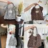 Stylish Vintage Leopard Print Corduroy Shoulder Bag Spacious Tote For Daily Use