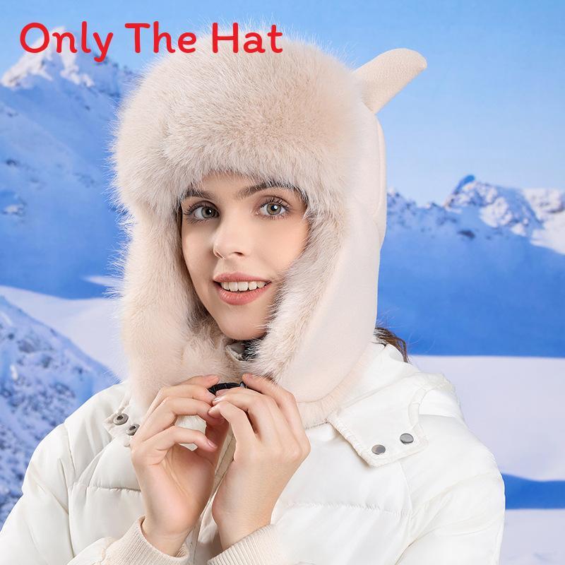 

Winter Thickened Warm Fur Lined Lei Feng Hat With Ear Cover For Outdoor Cycling бежевий