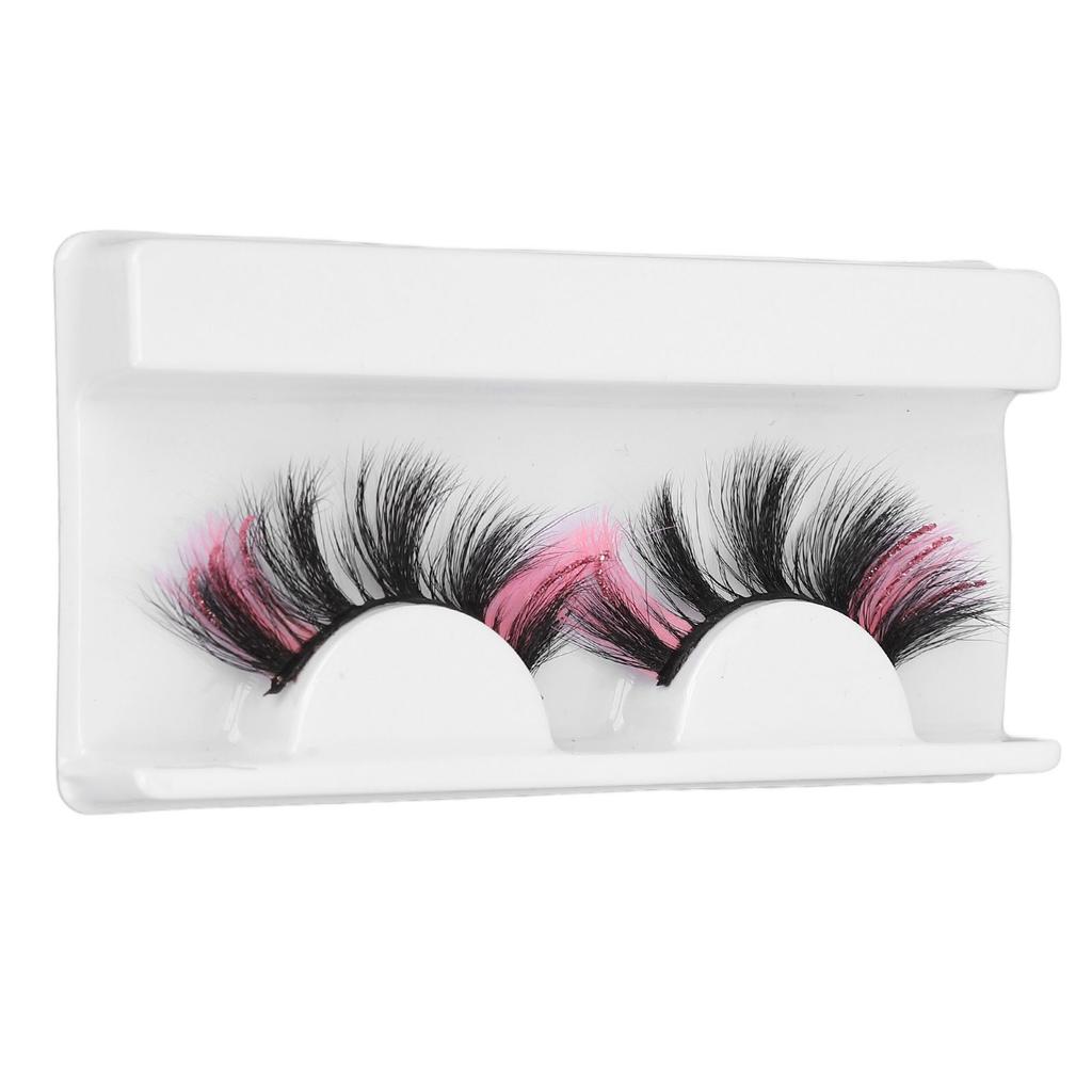 1 Pair 18mm Colored False Eyelashes Cosplay Costume Party Long Curly Pink Glitter Fake Eyelashes for Women G5X01‑2