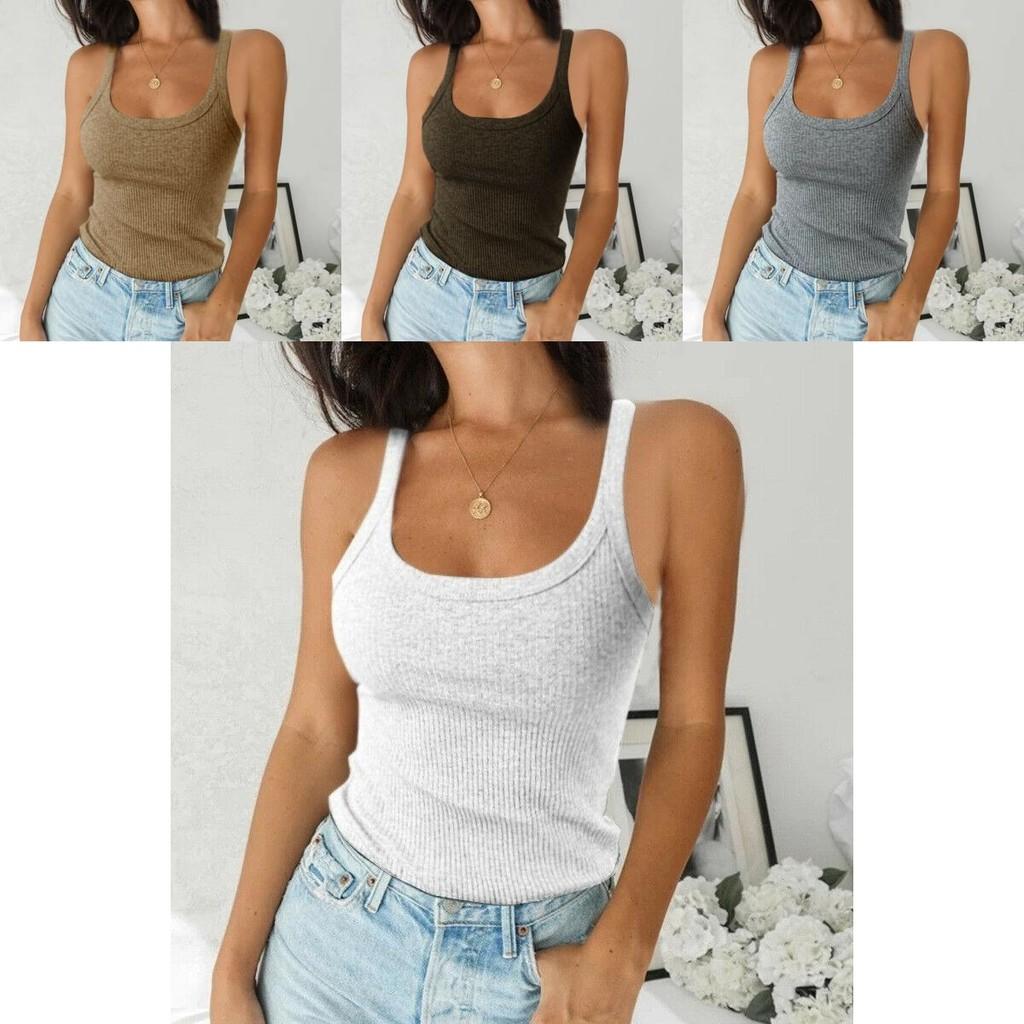 Ladies Casual T-shirt Stylish Ribbed Tank Top Sleeveless Cami Vest Soft Basic Blouse