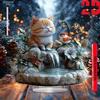 Bohemian-Style Acrylic Cat & Bird Fountain Statue - Humorous Orange Cat & Red-Breasted Bird Design, Serene Waterfall & Floral Accents, Perfect Christ
