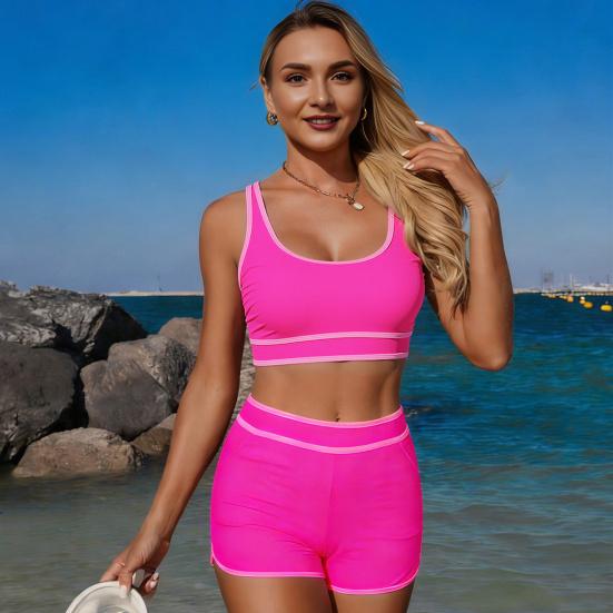 2Pcs/Set Women Swimsuit Set Racerback Tops Boxer Shorts Mid-Thigh Swimwear Water Sports Beach Pool Hot Spring Swimsuit
