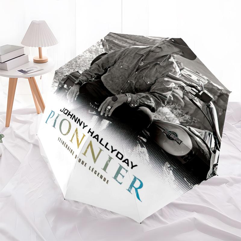 1pc Johnny Hallyday pattern Umbrella Portable Folding Umbrella Iron Frame Hole Bone Structure Outdoor Home Umbrella