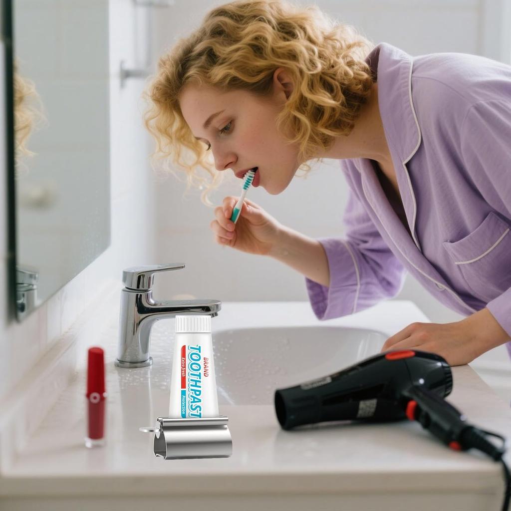 Toothpaste Tube Squeezer Dispenser, 2PCS Toothpaste Roller Squeezer Tool Metal Tooth Paste Holder for Bathroom, Silver