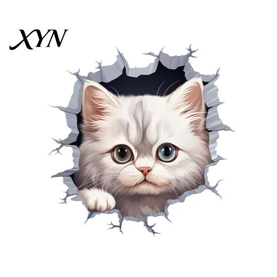 Toilet Lid Decoration Broken Wall Cat Sticker, Peel And Stick Decor PVC Bathroom Decal Decal, Removable Waterproof Sticker for