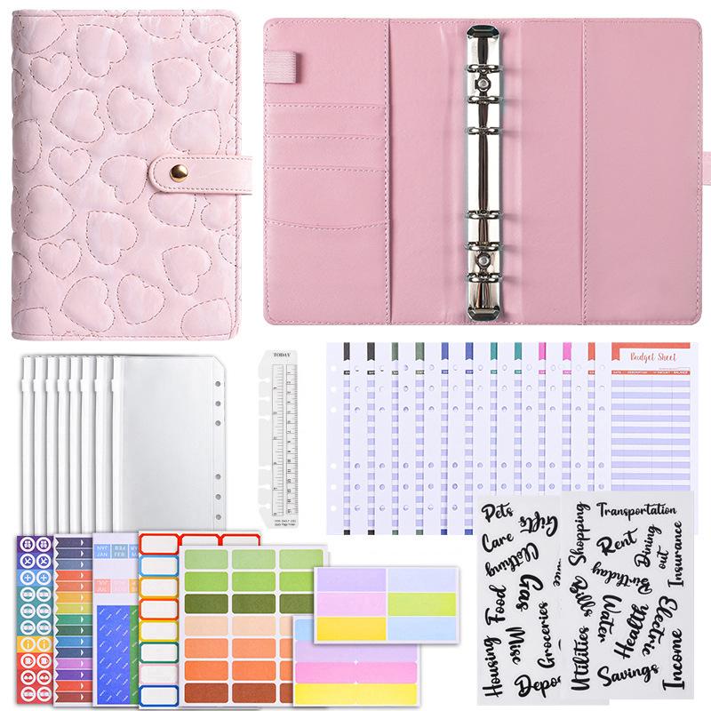 3D Heart Pattern A6 Loose-Leaf Notebook with PU Cover