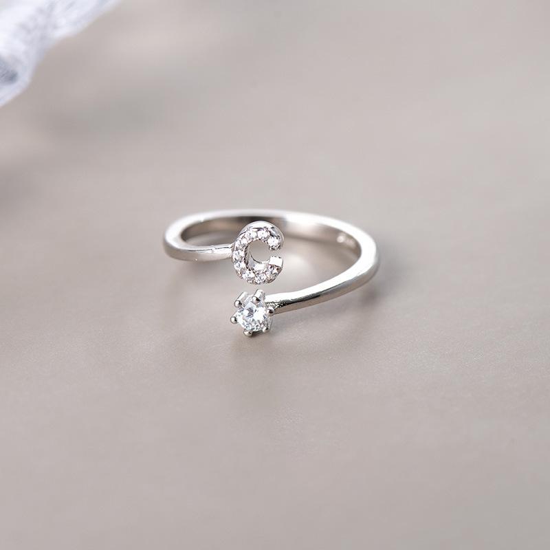 Hot Sale Adjustable Fashion 26 Letters Ring 925 Sterling Silver Jewelry For Women Gift