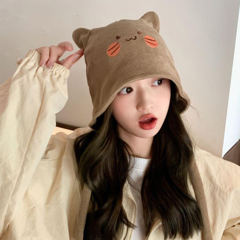 Autumn and Winter Confinement Hat Japanese Style Cute Cat Ears Baotou Hat Korean Style Face-showing Small Warm Ear Protection Knitted Hat