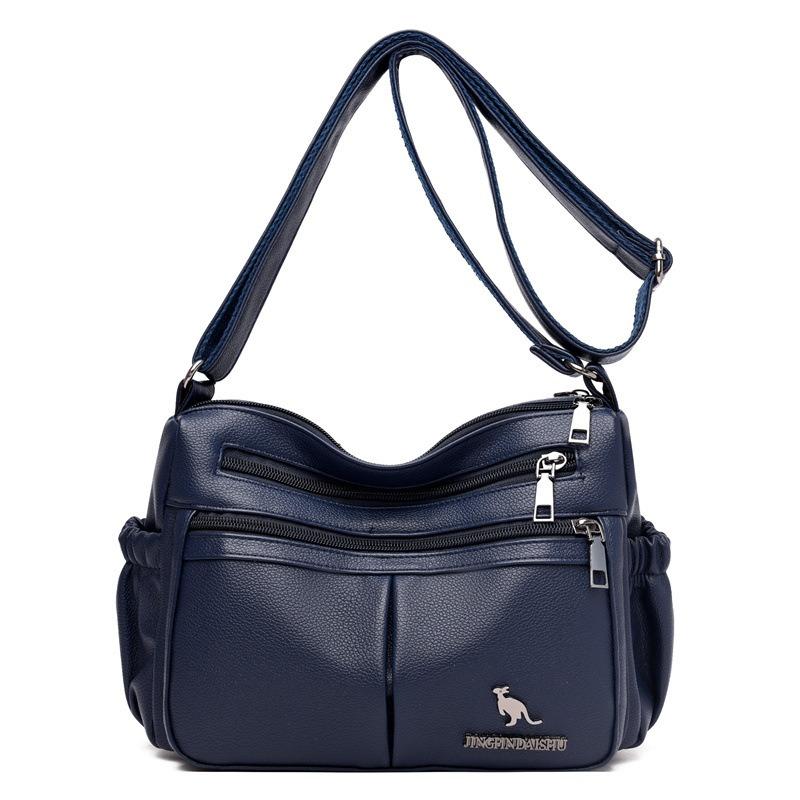 Mehrschichtige Umhängetasche mit großem Fassungsvermögen aus weichem Leder