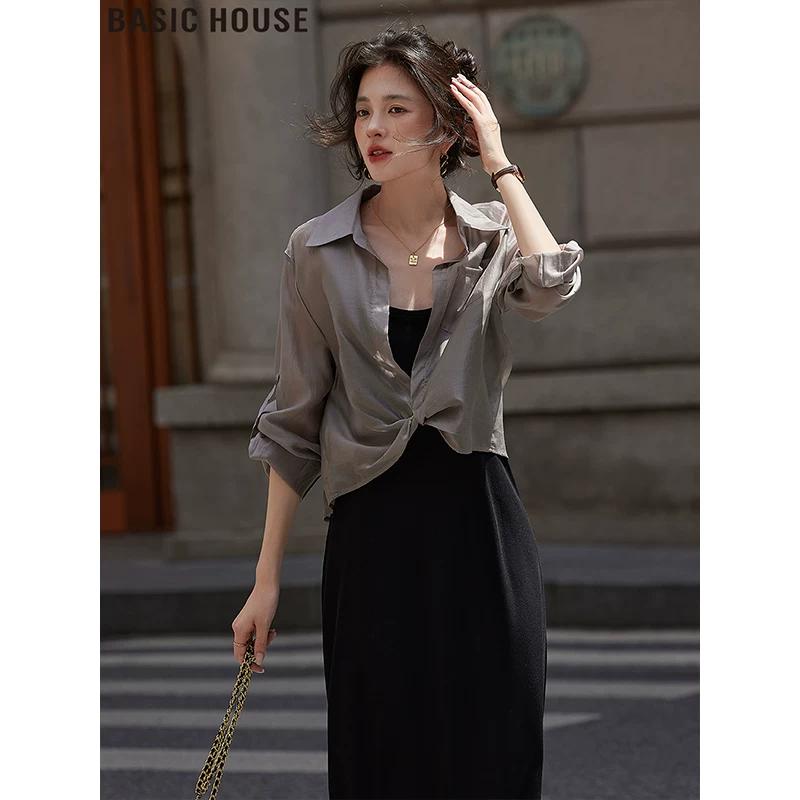 Basic House Women s Lyocell Ice Silk Sun Protection Cardigan Shirt L