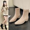 Soft leather version~ retro high-heeled short boots for women's autumn and winter new square-headed thin boots, small inner height-increasing boots