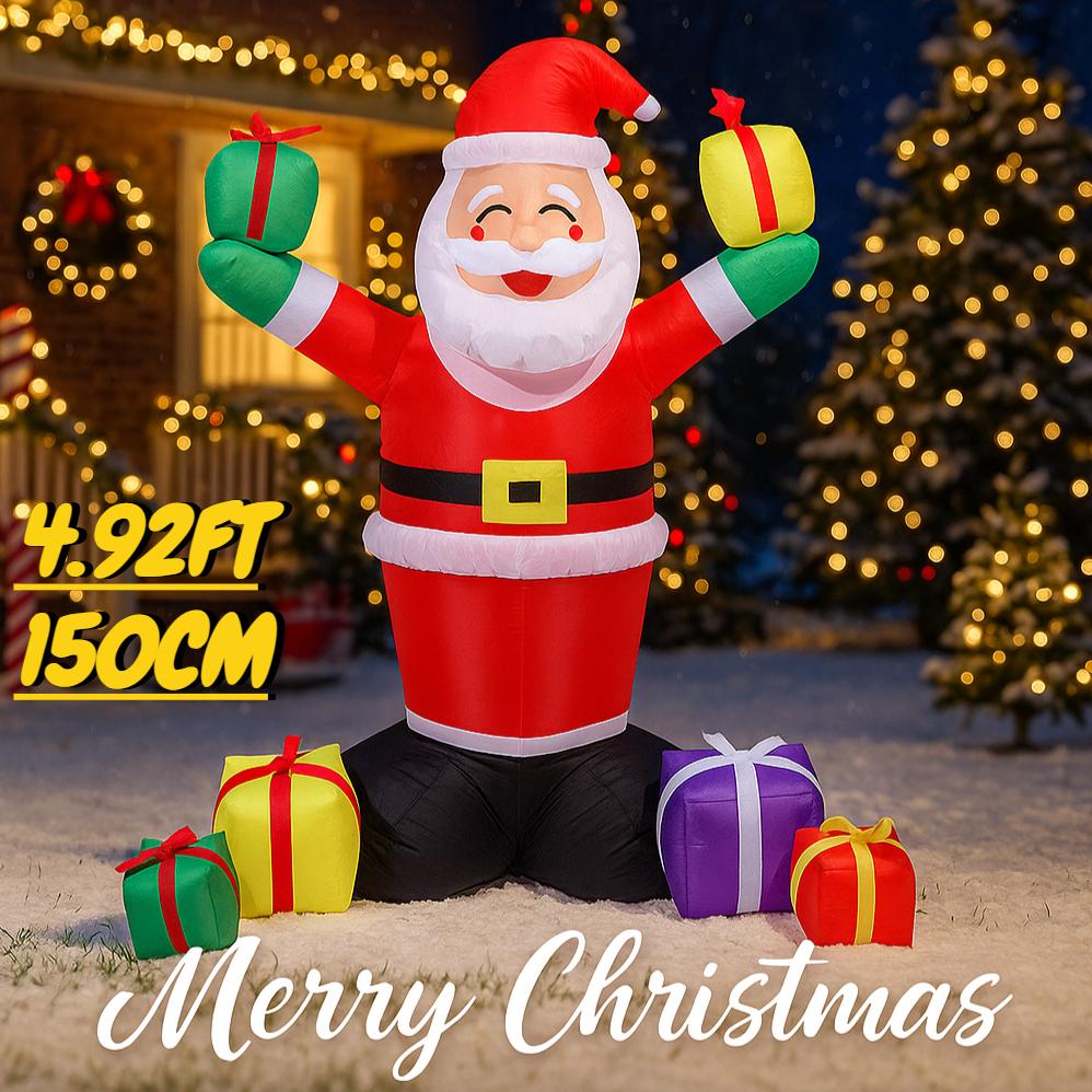 4.92FT Inflatable Toy Santa Claus Colorful Gift Box with LED Lit Xmas Yard Party Decoration Christmas Home Supplie Ornament Gift