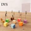 Desktop Memo Holder 2 Pcs Wooden Cube Base with Clips, Mini Table Durable Paper Number Stands for Name Cards, Photos, Memos, Wedding, Reception Party