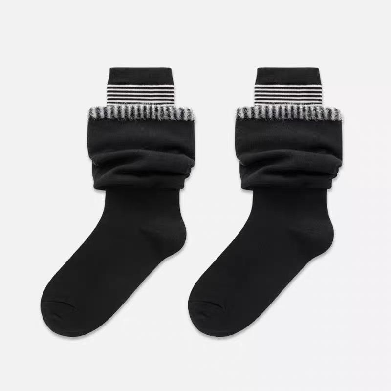 Women's Fall Fashion New Fake Two Stitching Striped Thin Tube Stack Socks