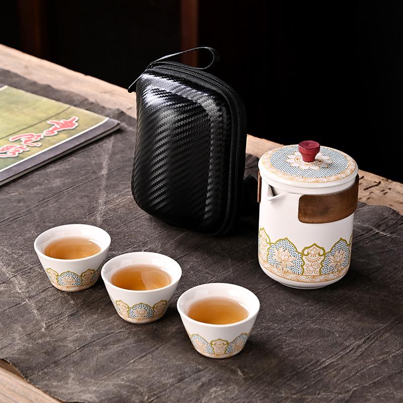 Ceramic Guyun Travel Tea Set Kuaike Cup Set Tea Portable Car One Pot Three Cups Business Gifts