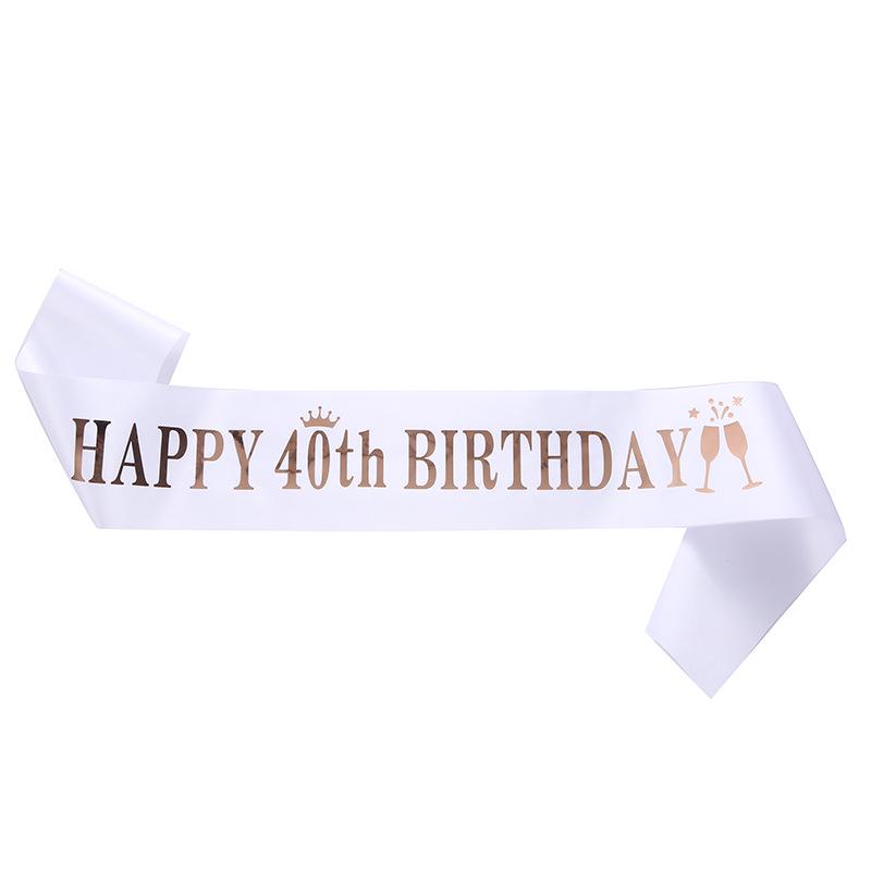 Happy Birthday Party Sash Ribbon - Age Options: 10, 13, 16, 18, 21, 30
