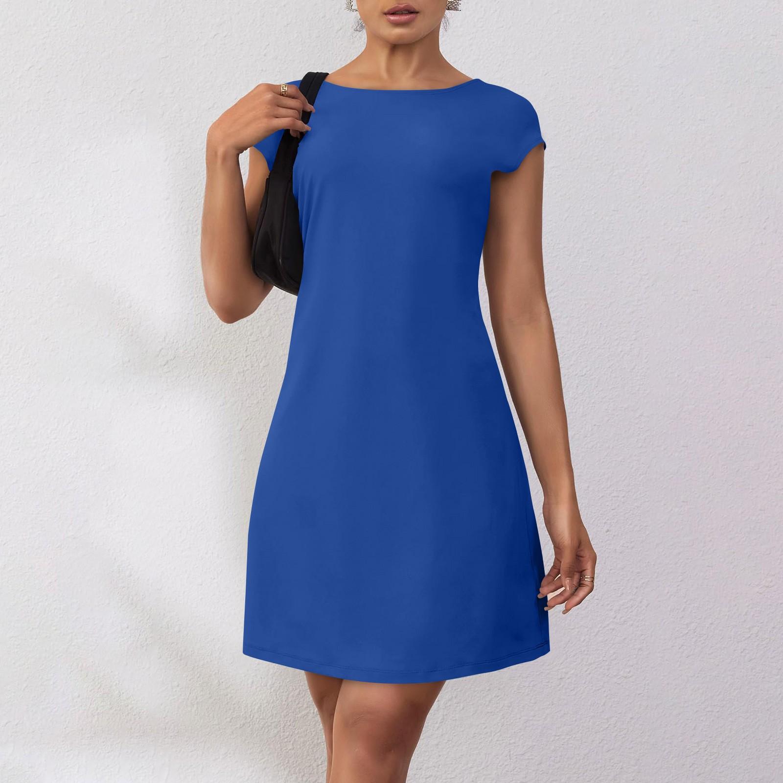 

Женское летнее повседневное платье-футболка с открытой спиной и короткими рукавами, вечерние платья с круглым вырезом XL