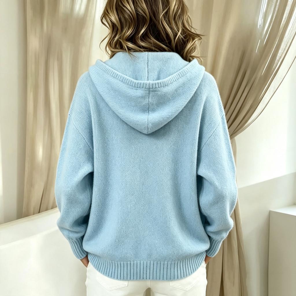 Women's Hooded Cardigan Sweater with Buttons - Knit Color Casual Open Front Jacket for Fall Winter