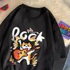 Summer Kid Clothes Rock Hip Hop Cat Cartoons Prints Kids Tshirt Loose O-Neck Comfortable Casual Short Sleeve Children's Clothing