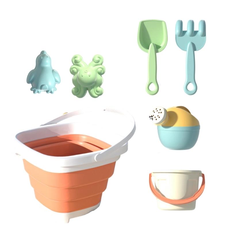 

Collapsible Sand Bucket Sand Play Toy Set For Kids With Shovel And Sand Mold Outdoor Beach Sand Play Activity Essential оранжевый
