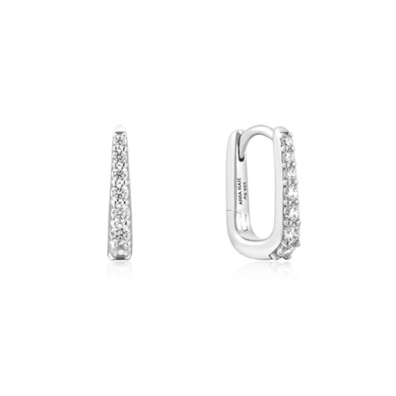 ANIA HAIE Oval Pave 925 Silver Hoop Ring Earrings E059-10H