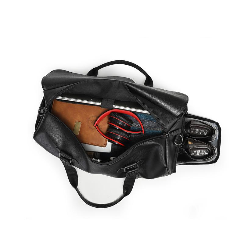 Wear-resistant PU Travel Bag Business Style Solid Color Outdoor Single Shoulder Luggage Storage Bag