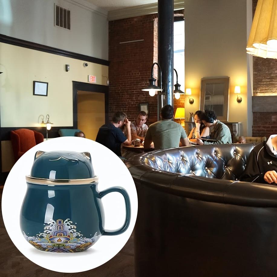 Cute Cat Ceramic Teacup with Lid and Filter for Tea Houses and Coffee Shops (Eid Al-Adha Mubarak Gift)