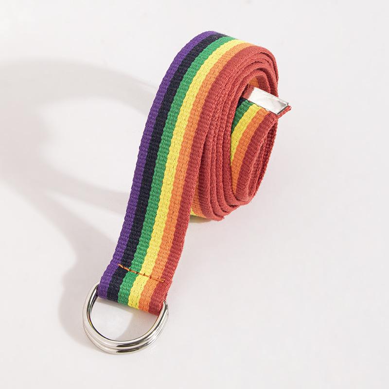 New Korean Version of Women's Double Ring D-buckle Colorful Webbing Casual Versatile Women's Super Long Summer Decorative Belt