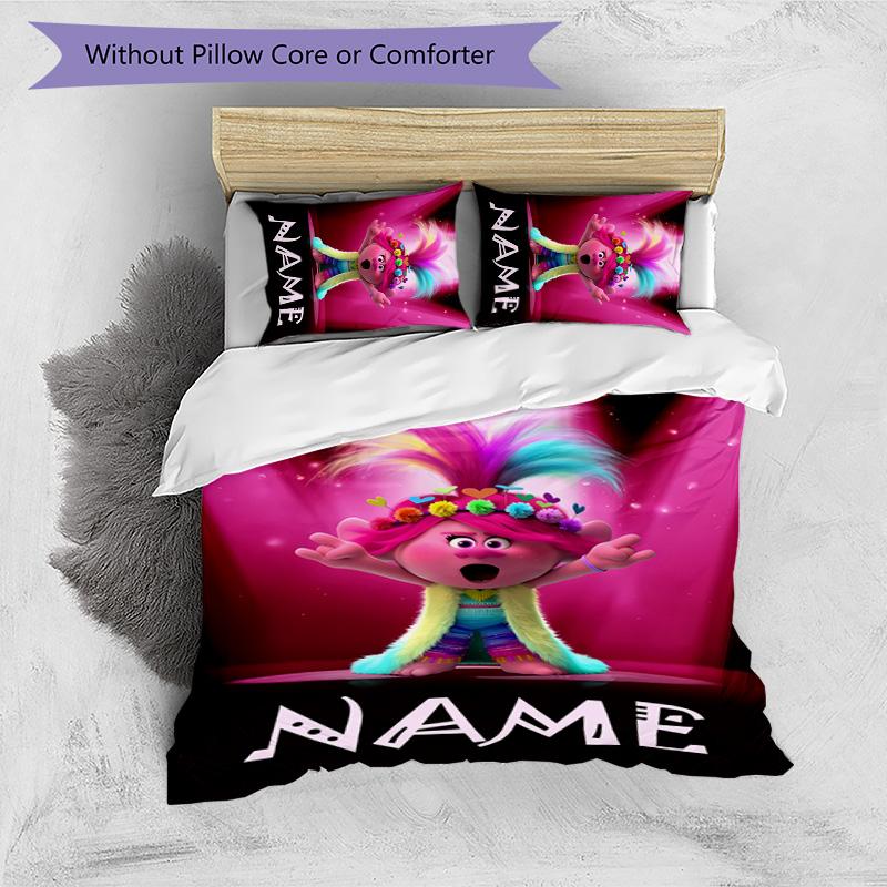 3pcs Trolls3 Cover Set - Personalized Name, HD Printed Bedding with 1 Cover and 2 Pillowcases - Perfect for Home Decor, Easy Care