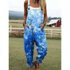 Women's Sleeveless Mid Rise 3D Digital Print Loose Casual Overalls Jumpsuit For Summer