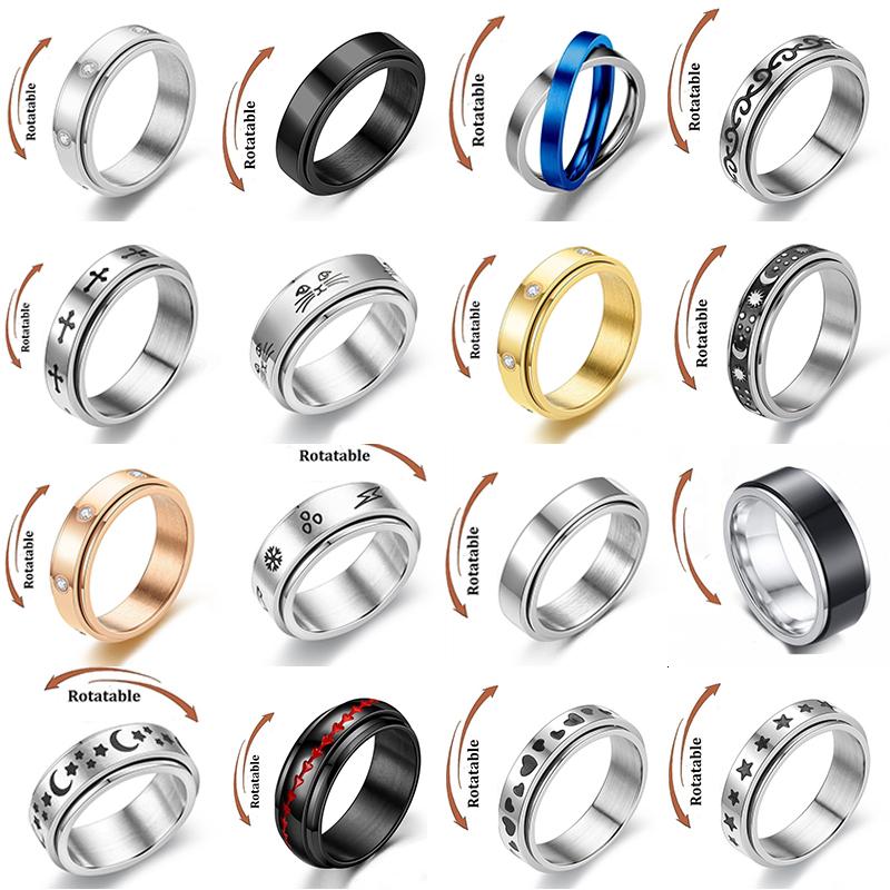 Copper Color Spinning Anxiety Rings for Men Women Star Moon Relaxing Ring 2025 Stainless Steel Anti Stress Rings Knuckle Zircon