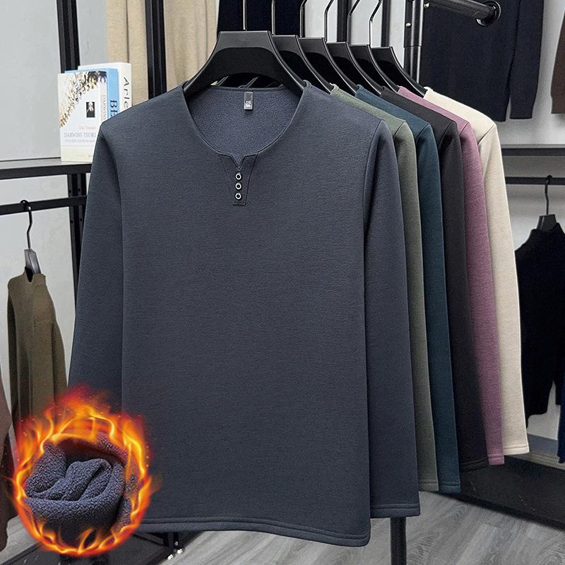 Men s Long Sleeve T-Shirt Plus Size V-Neck Top Fashion M серый