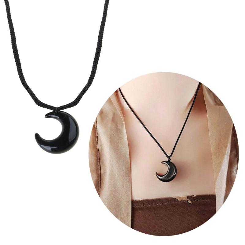 Resin Cat Eye Moon Necklace Black/White Moon Pendant Necklace Jewelry New Chinese Style Simple Clavicle Chain Women Men